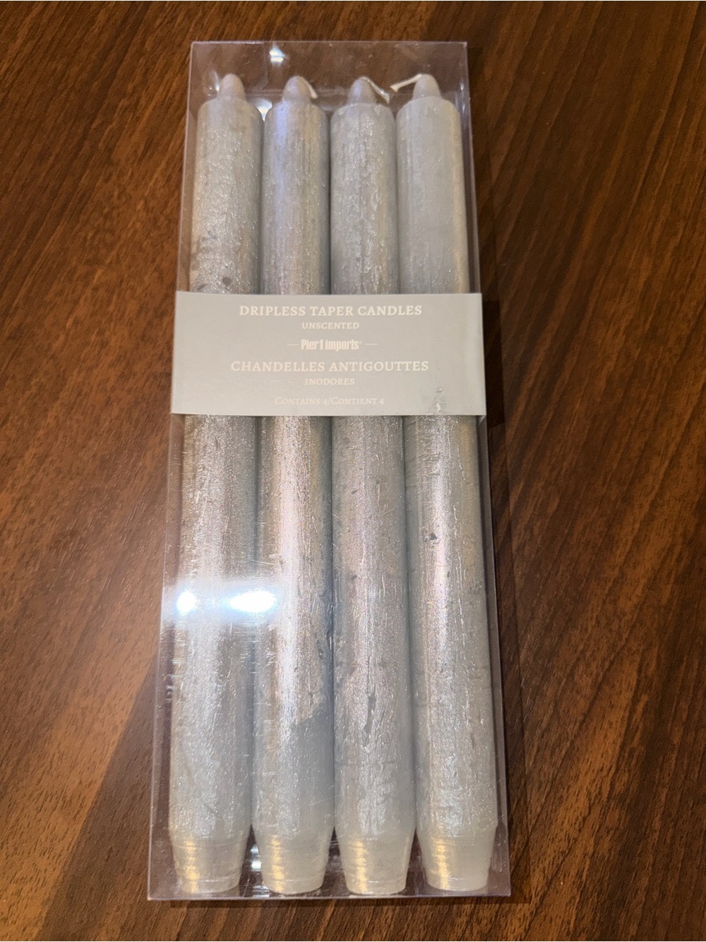 Pier 1 Silver Dripless Taper Candles - Pack of 4